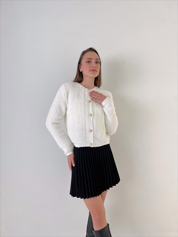 Önü Düğme Kapamalı Livak Kadın Ekru Hırka 23Y000037