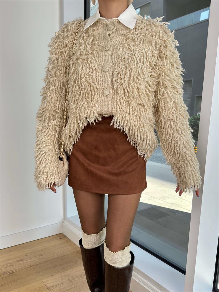 Süet Lolek Kahve Mini Etek 25K154