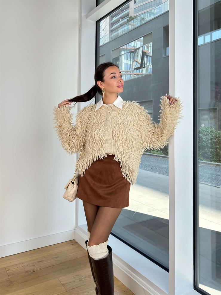 Süet Lolek Kahve Mini Etek 25K154