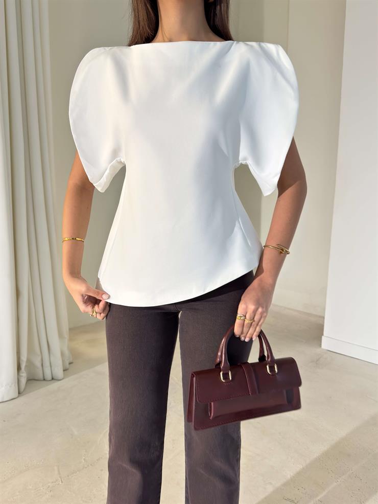 Asimetrik Kesim Kolları Geniş Lolia Ekru Kadın Bluz 26K412