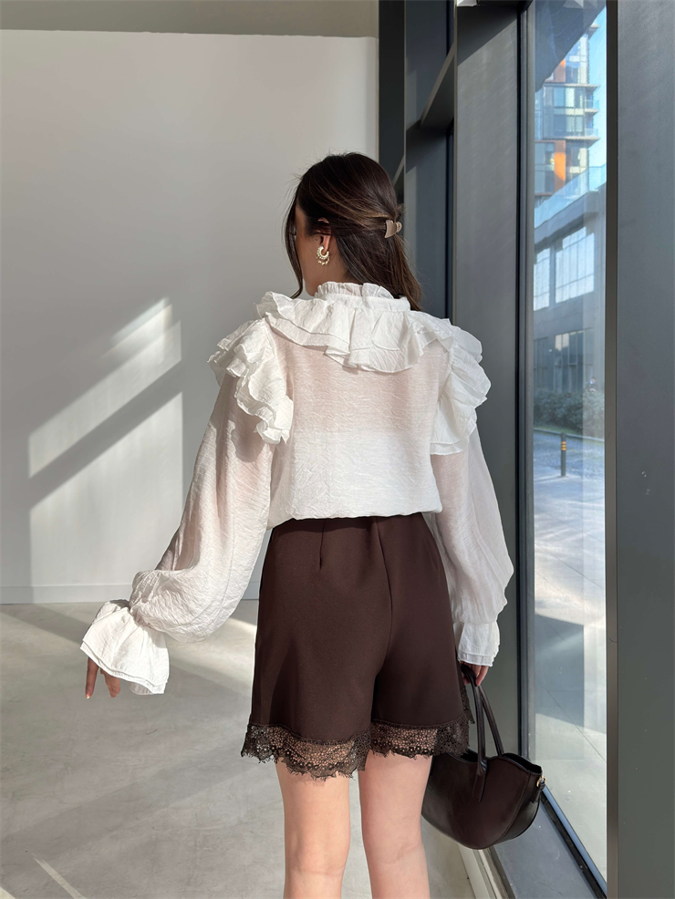 Altı Dantelli Yüksek Bel Lonmeno Kahve Kadın Şort 26Y037