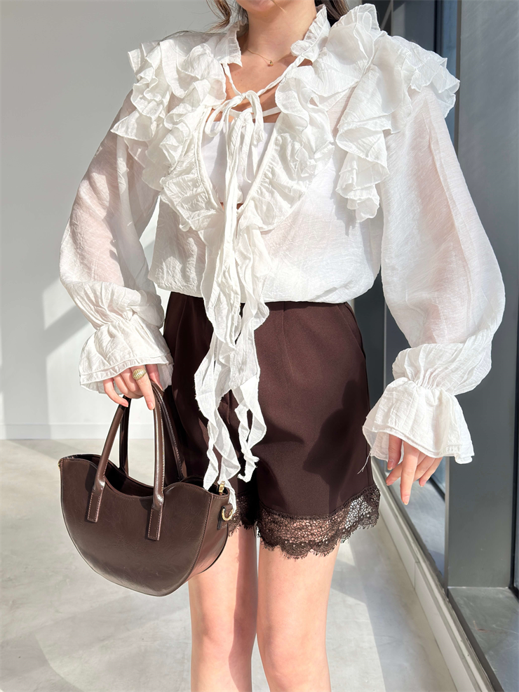 Altı Dantelli Yüksek Bel Lonmeno Kahve Kadın Şort 26Y037