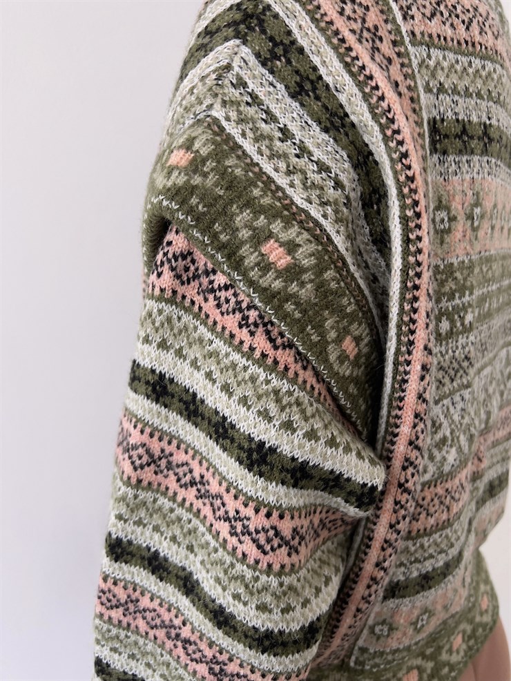 Desenli Kol Detaylı Lotus Kadın Haki Kazak 23K000258