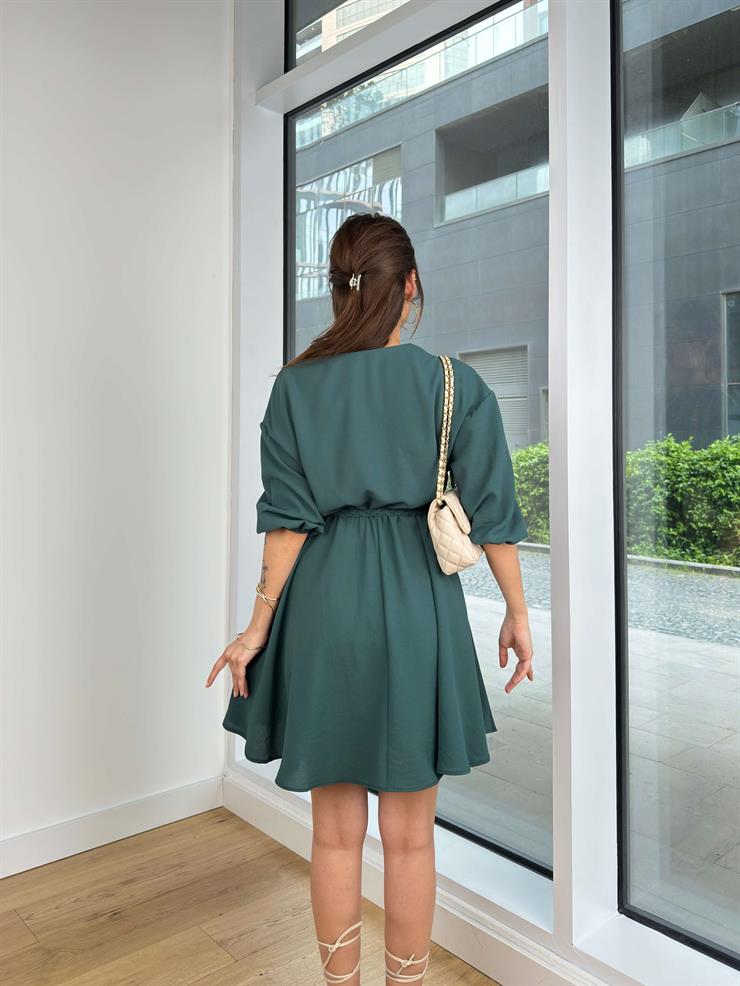 Beli Kuşaklı Lubos Kadın Mini Yeşil Elbise 24Y465