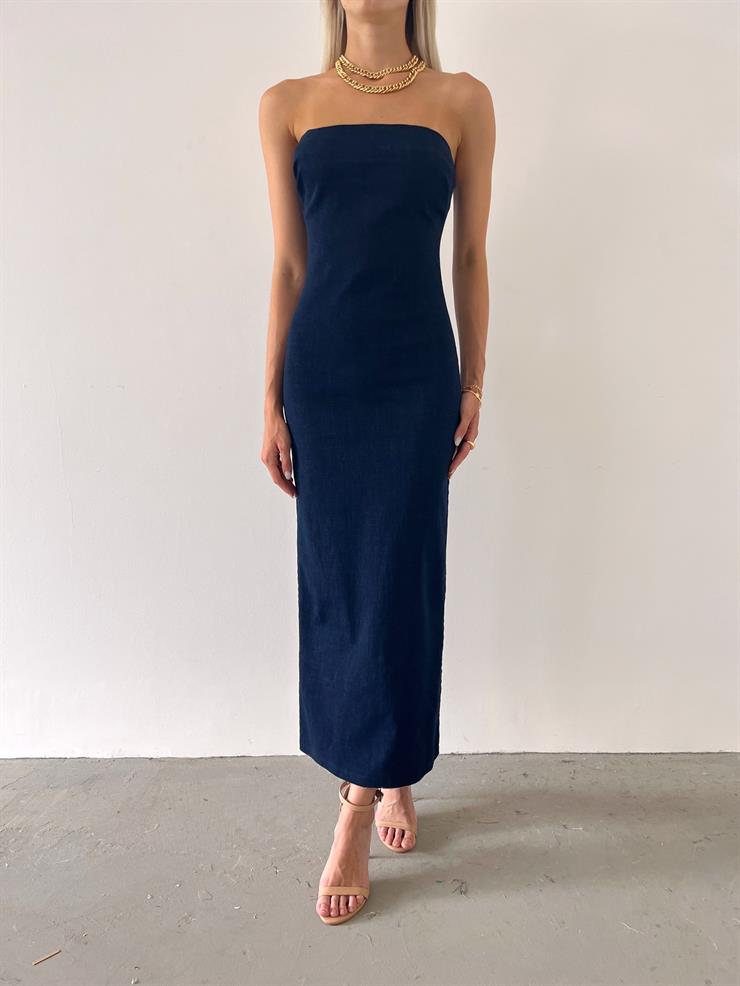 Straplez Lucas Kadın Mavi Kot Elbise 23Y000556