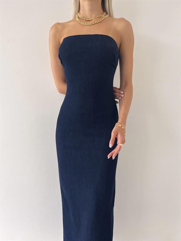 Straplez Lucas Kadın Mavi Kot Elbise 23Y000556