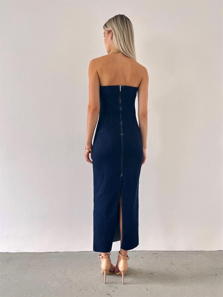 Straplez Lucas Kadın Mavi Kot Elbise 23Y000556