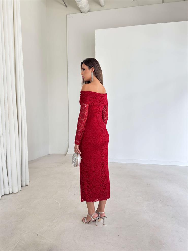 Madonna Yaka Dantelli Luke Kırmızı Kadın Elbise 26K284