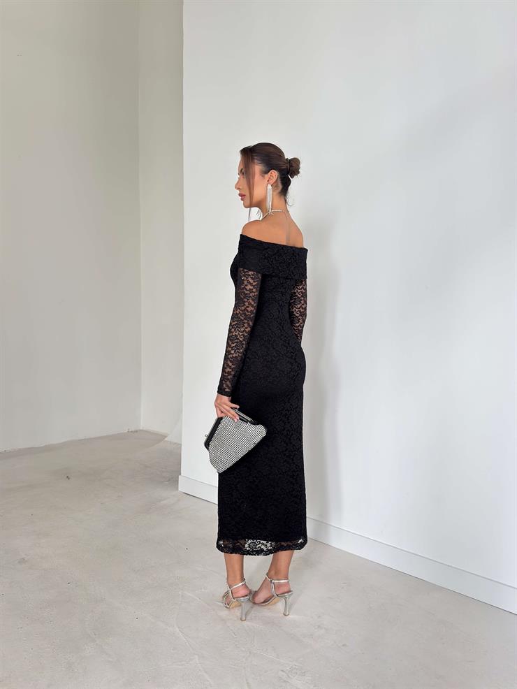 Madonna Yaka Dantelli Luke Siyah Kadın Elbise 26K284