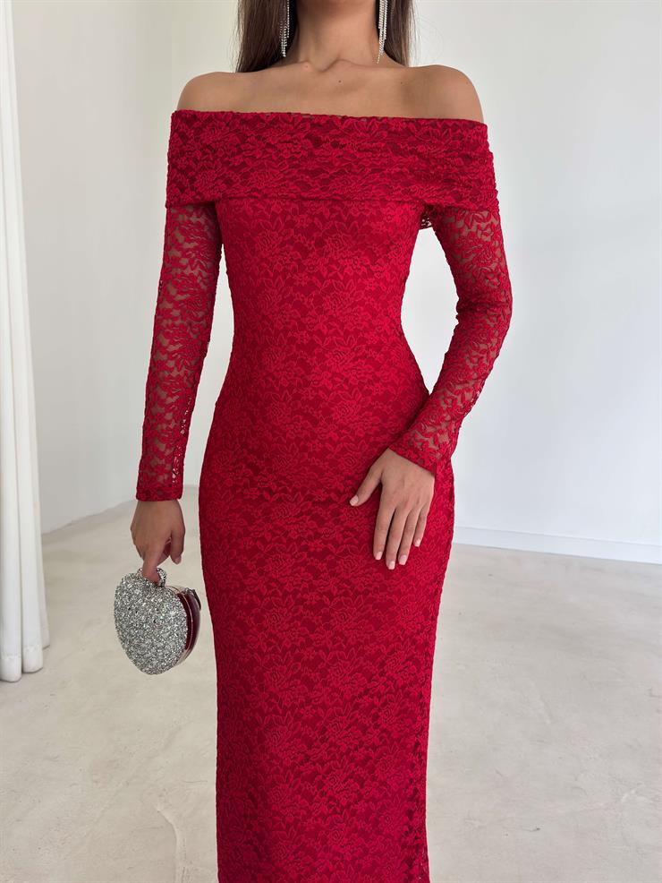 Madonna Yaka Dantelli Luke Kırmızı Kadın Elbise 26K284