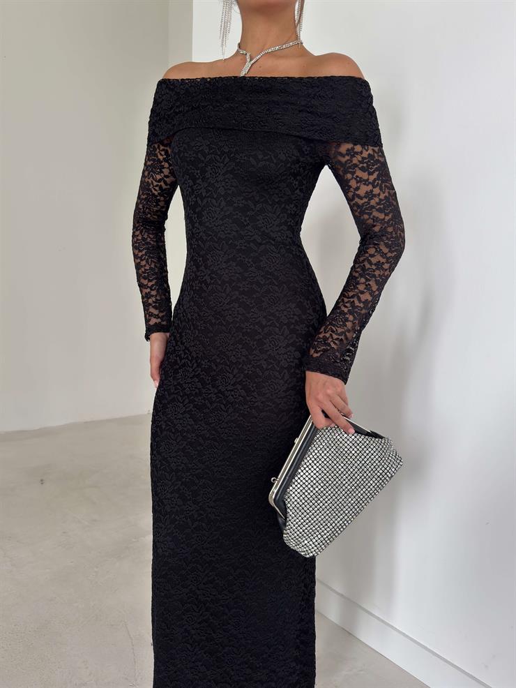 Madonna Yaka Dantelli Luke Siyah Kadın Elbise 26K284