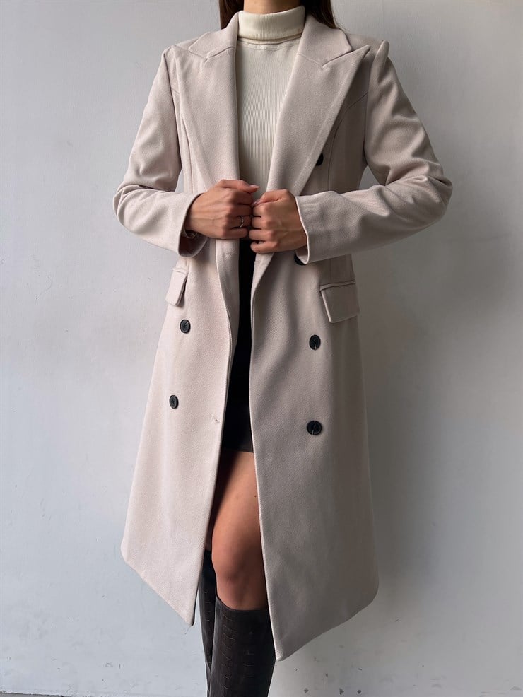 Ön Düğme Kapamalı Arkası Yırtmaçlı Luke Kadın Taş Kaban 23K000272