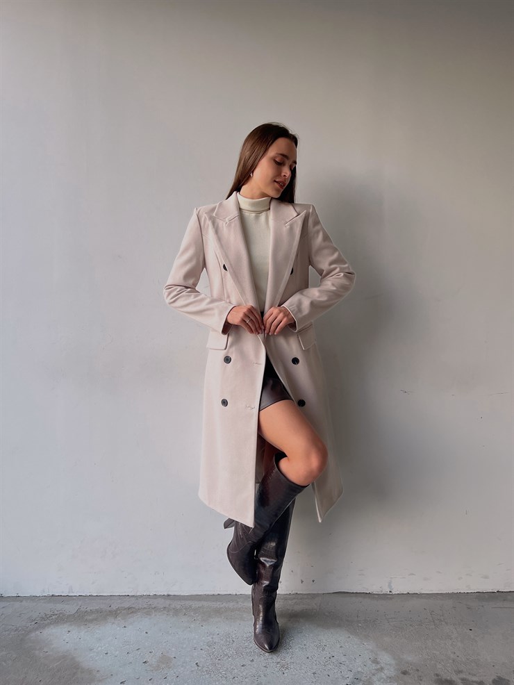 Ön Düğme Kapamalı Arkası Yırtmaçlı Luke Kadın Taş Kaban 23K000272