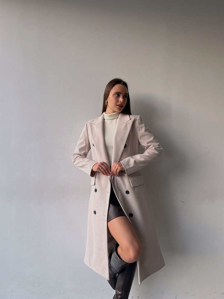 Ön Düğme Kapamalı Arkası Yırtmaçlı Luke Kadın Taş Kaban 23K000272