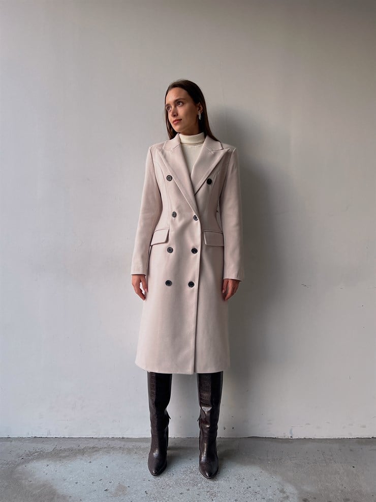 Ön Düğme Kapamalı Arkası Yırtmaçlı Luke Kadın Taş Kaban 23K000272