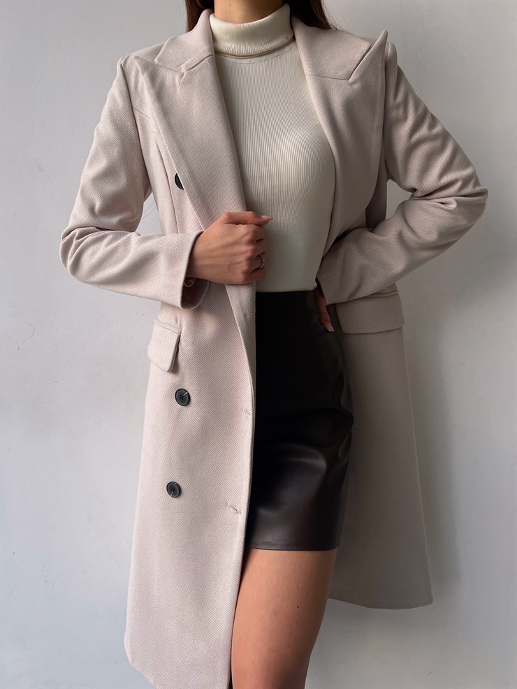 Ön Düğme Kapamalı Arkası Yırtmaçlı Luke Kadın Taş Kaban 23K000272