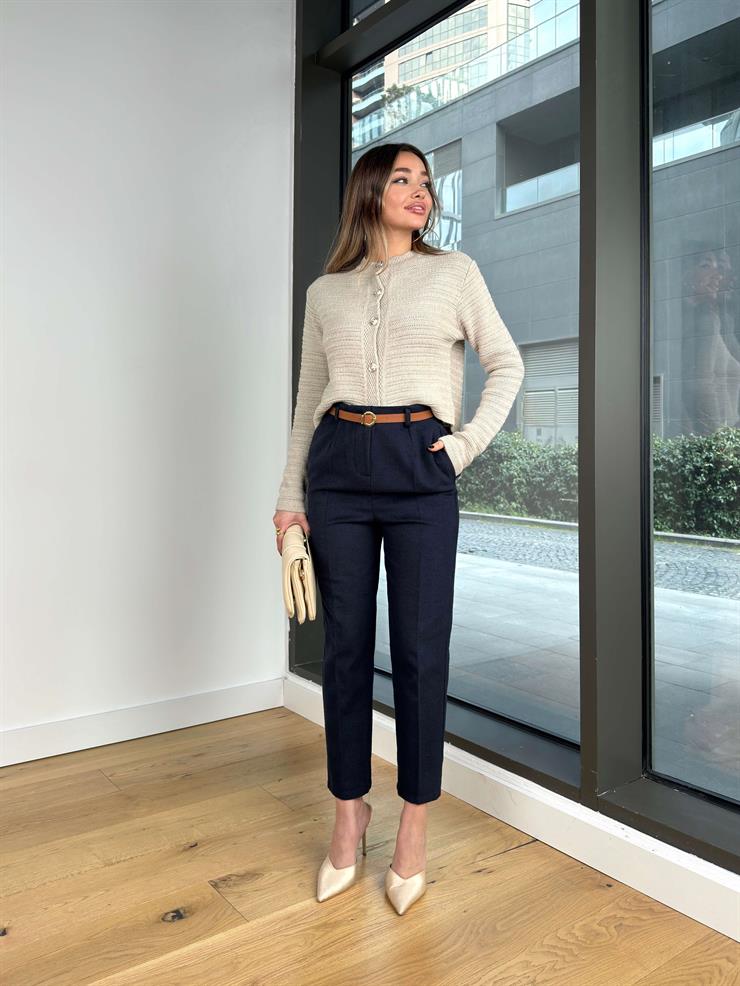 Beli Kemerli Pens Detaylı Lumina Lacivert Kadın Pantolon 25Y049