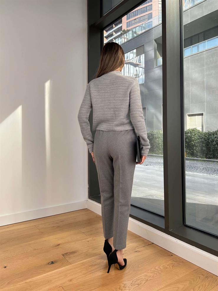 Beli Kemerli Pens Detaylı Lumina Gri Kadın Pantolon 25Y049