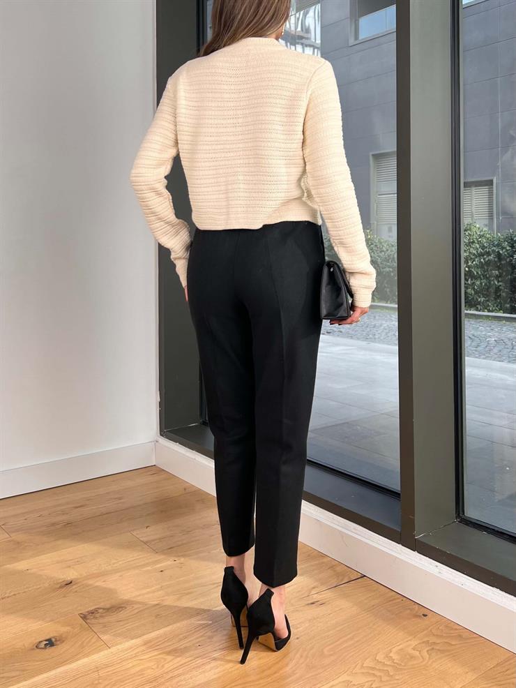 Beli Kemerli Pens Detaylı Lumina Siyah Kadın Pantolon 25Y049