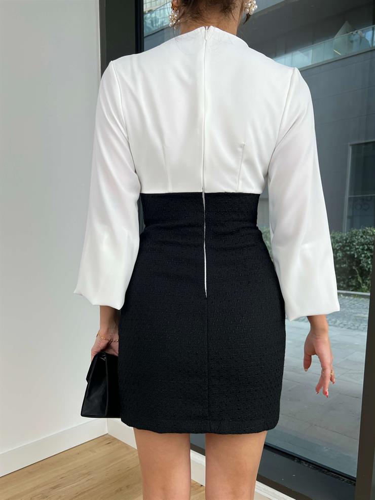 V Yaka Belden Oturtmalı Lynda Kadın Siyah Mini Elbise 24Y078