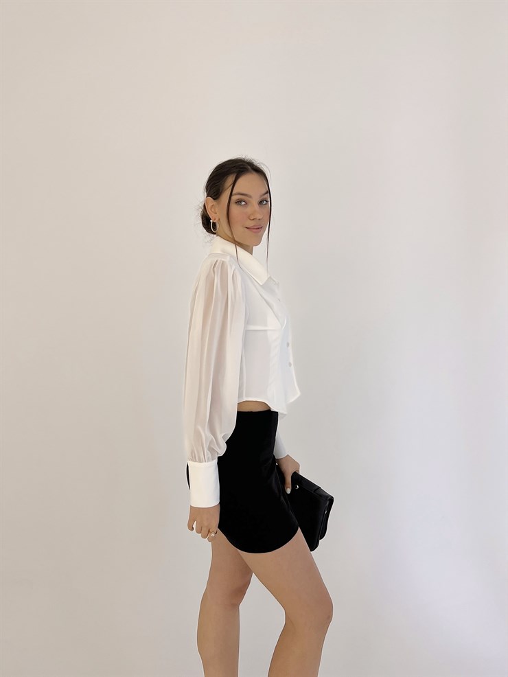 Şifon Kol Düğme Kapamalı Mabel Kadın Ekru Gömlek 23K000403