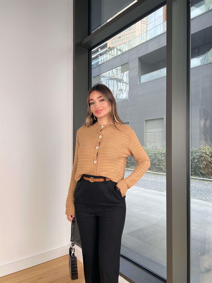 Düğme Kapamalı Madax Camel Kadın Hırka 25Y050