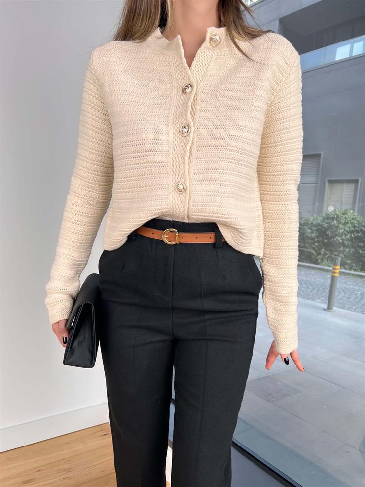 Düğme Kapamalı Madax Taş Kadın Hırka 25Y050