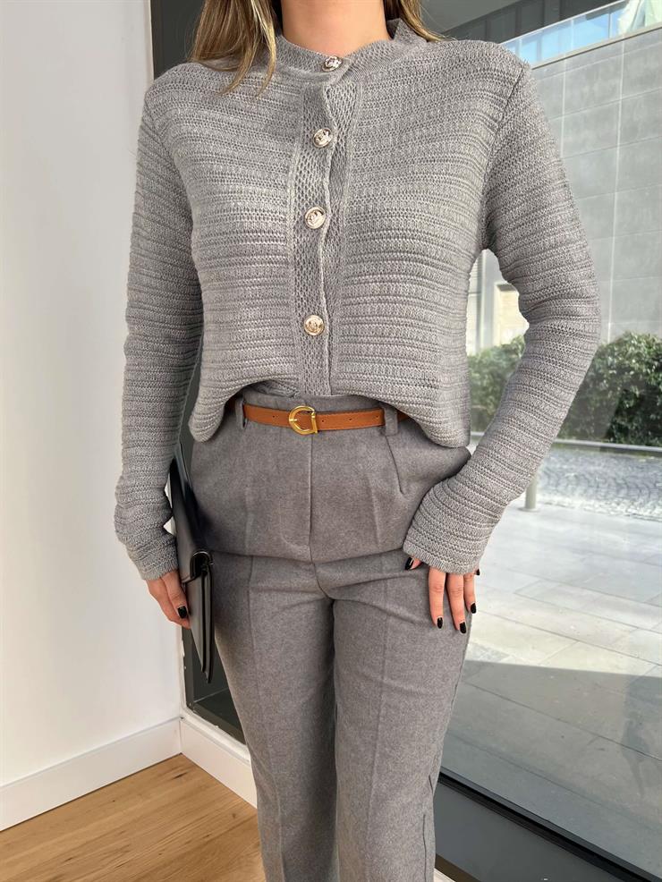 Düğme Kapamalı Madax Gri Kadın Hırka 25Y050