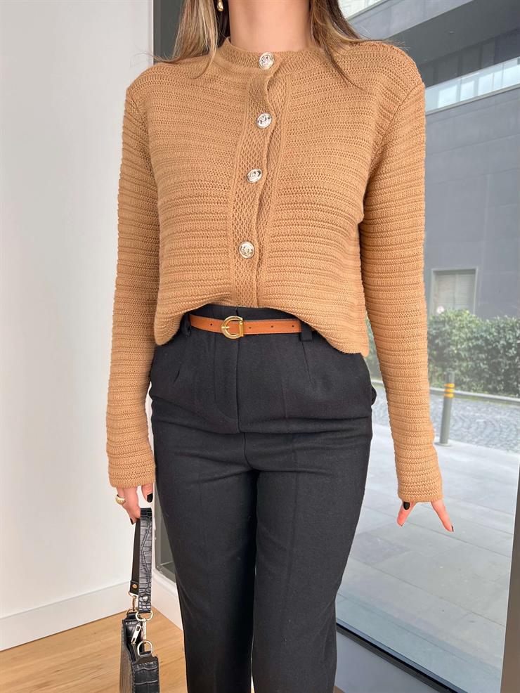 Düğme Kapamalı Madax Camel Kadın Hırka 25Y050