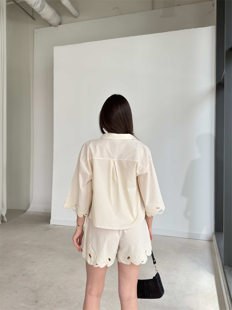 Nakışlı Bluzu Boyundan Bağlamalı Bej Maggie Üçlü Kadın Takım 26Y171