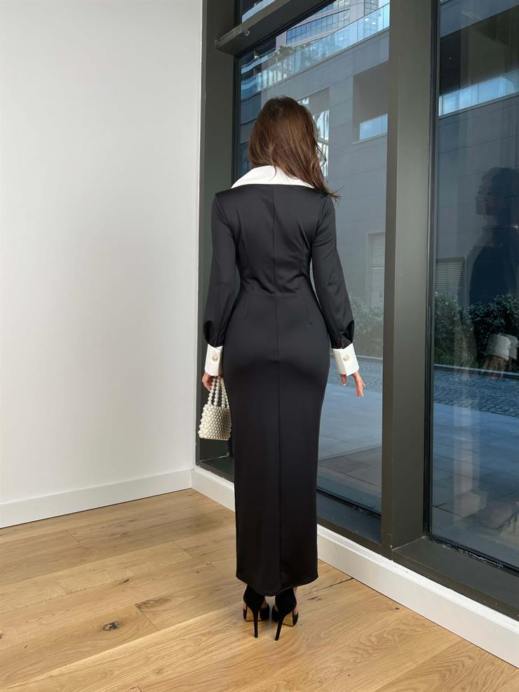 Gömlek Yaka Önü Düğme Kapamalı Maira Kadın Siyah Elbise 24k433