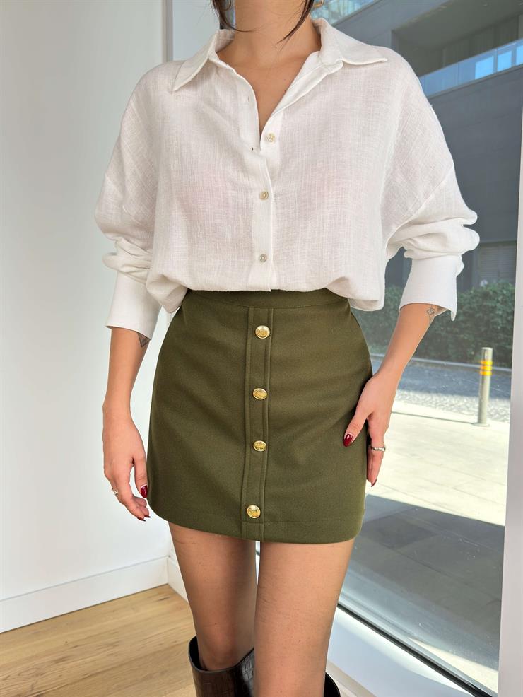 Düğme Detaylı Malina Haki Kadın Mini Etek 25K284