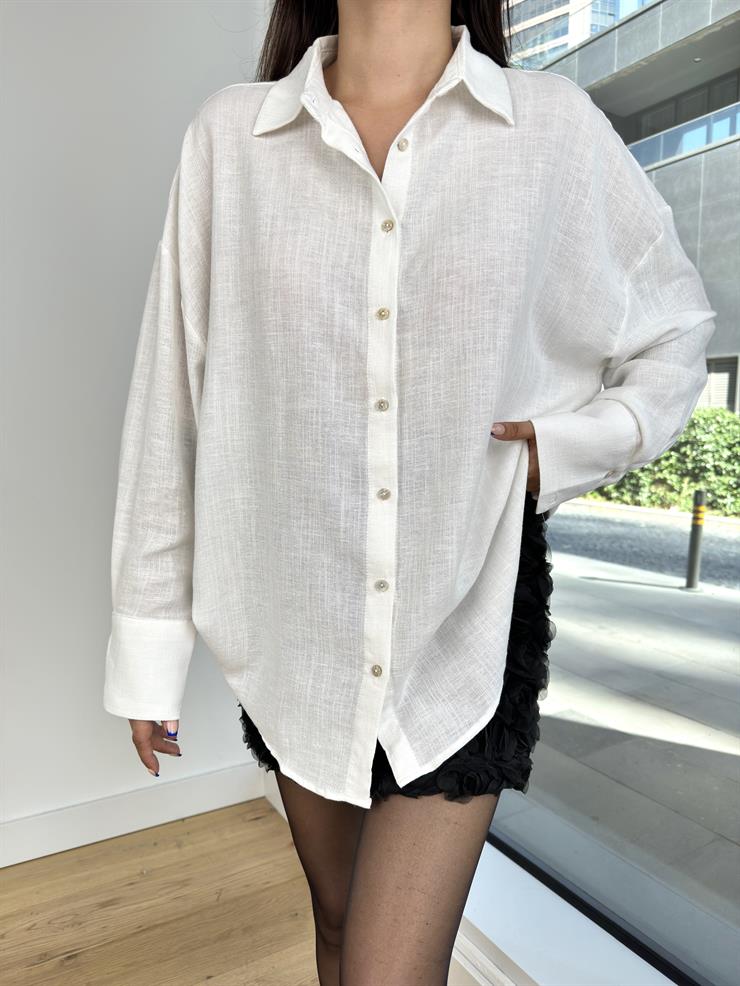 Geniş Manca Beyaz Kadın Gömlek 25K178