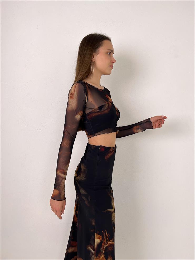 Transparan Tül Mandy Kadın Renkli Desenli Bluz 23Y000010