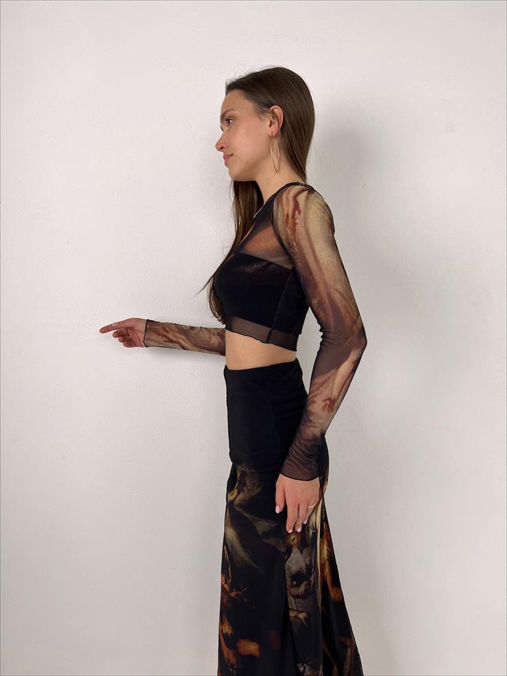 Transparan Tül Mandy Kadın Renkli Desenli Bluz 23Y000010