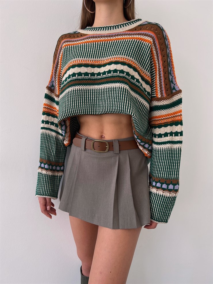 Bisiklet Yaka Desenli Marlon Kadın Renkli Triko Kazak 23K000264