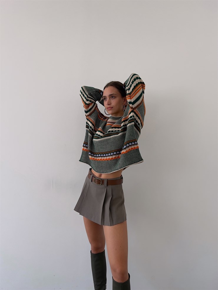 Bisiklet Yaka Desenli Marlon Kadın Renkli Triko Kazak 23K000264