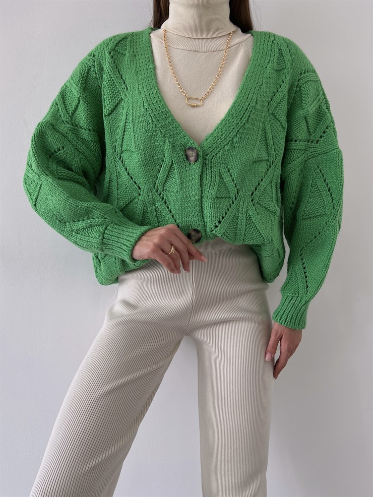 V Yaka Düğme Kapamalı Martinelli Kadın Yeşil Triko Hırka 23K000260