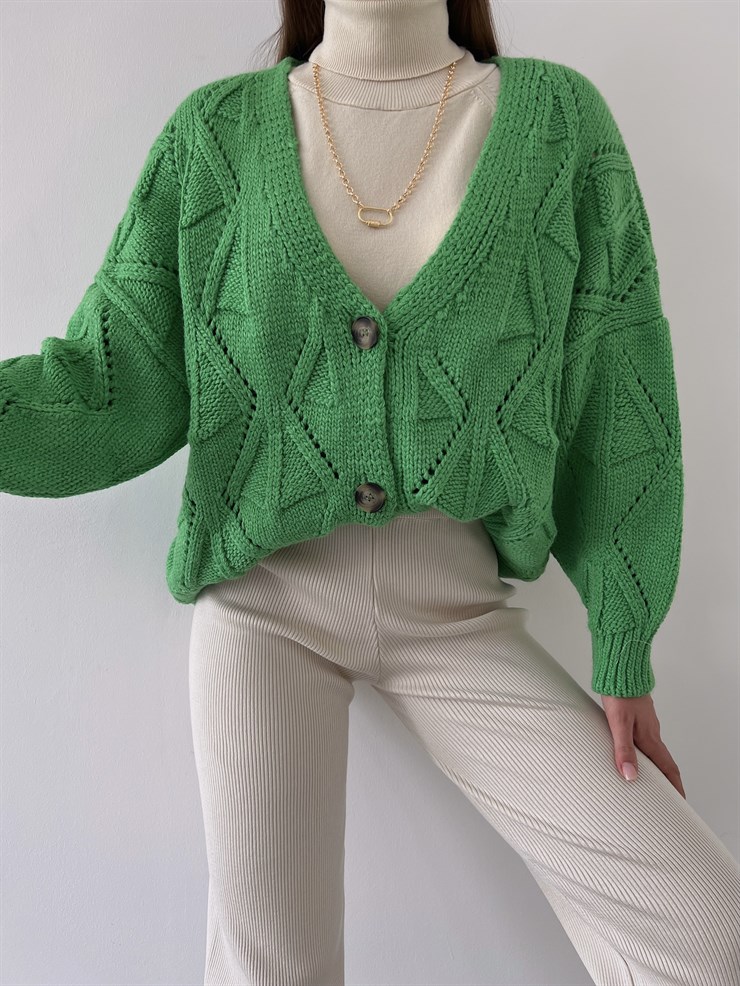 V Yaka Düğme Kapamalı Martinelli Kadın Yeşil Triko Hırka 23K000260