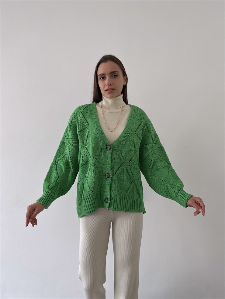 V Yaka Düğme Kapamalı Martinelli Kadın Yeşil Triko Hırka 23K000260