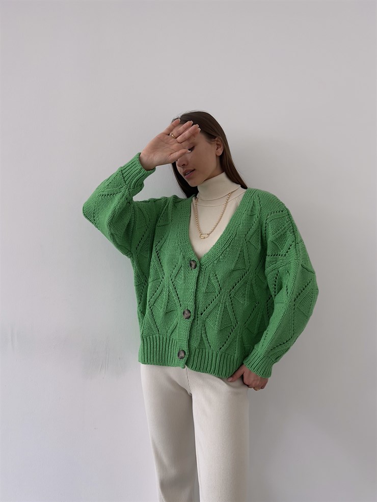 V Yaka Düğme Kapamalı Martinelli Kadın Yeşil Triko Hırka 23K000260