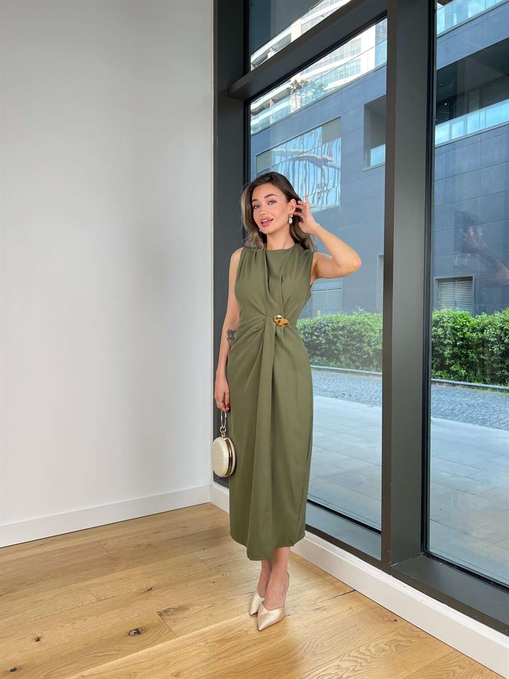 Büzgü Detaylı Aksesuarlı Marvin Mint Kadın Elbise 25Y352