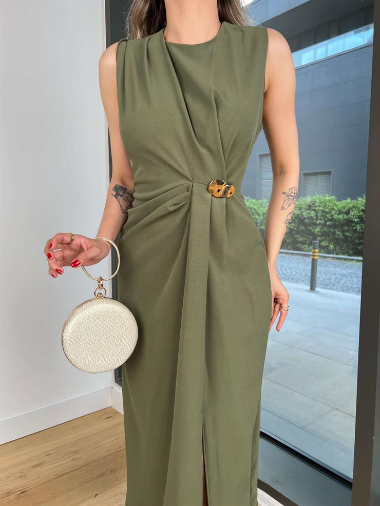 Büzgü Detaylı Aksesuarlı Marvin Mint Kadın Elbise 25Y352