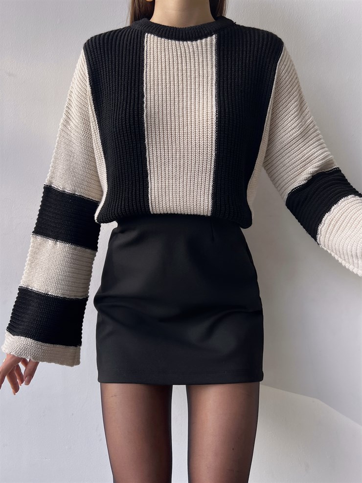 Bisiklet Yaka Geniş Kollu Marzio Kadın Siyah Kazak 23K000294