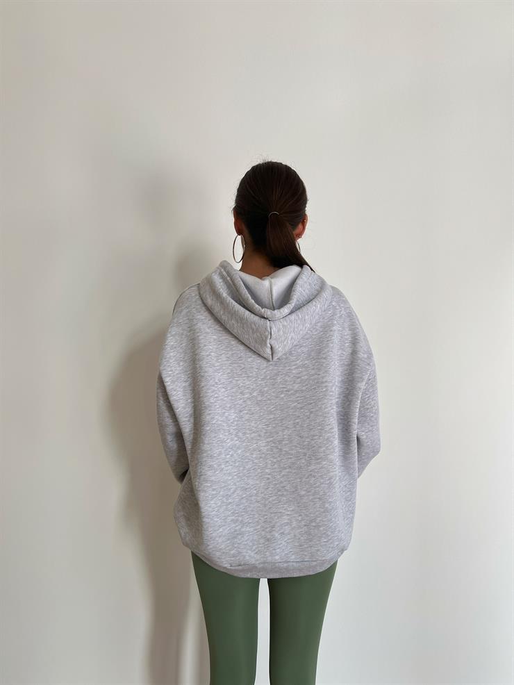 Kapüşonlu Kanguru Cepli San Francisco Yazılı Matenro Kadın Gri Sweatshirt 24k000063