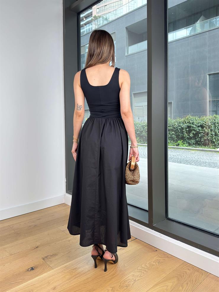 Kare Yaka Kalın Askılı Mayld Siyah Kadın Elbise 25Y231