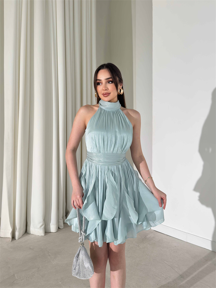 Kemerli Boyundan Bağlamalı Mint Mayra Kadın Elbise 26Y184