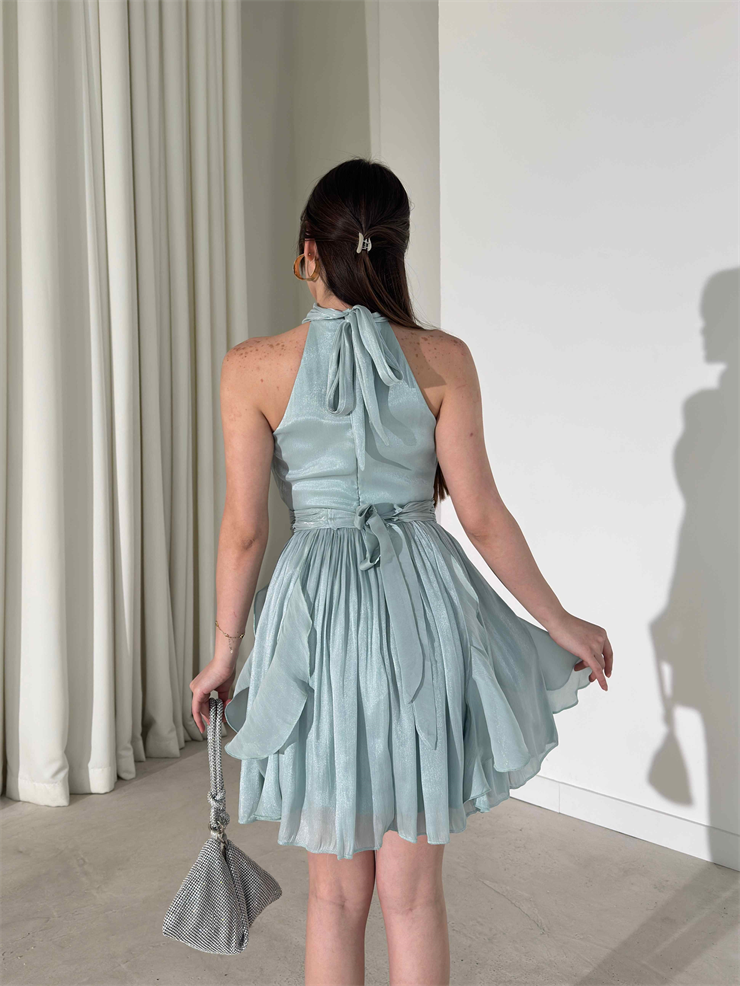 Kemerli Boyundan Bağlamalı Mint Mayra Kadın Elbise 26Y184