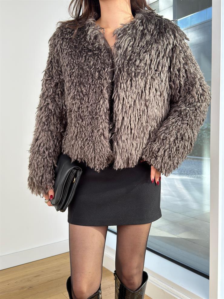 Önü Kapamalı Mazen Kahve Kadın Saçaklı Tüylü Kürk 25K253