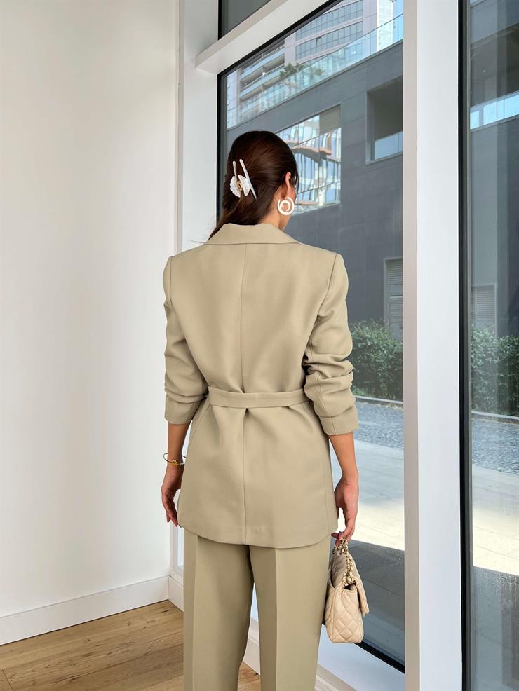 Düğme Kapamalı Belden Kemerli Megumi Mint Kadın Blazer Ceket 25K075